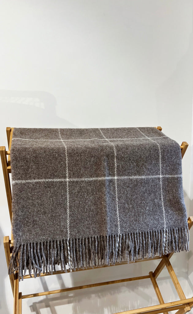 NZ Wool Throw Natural Squares Smith & Western