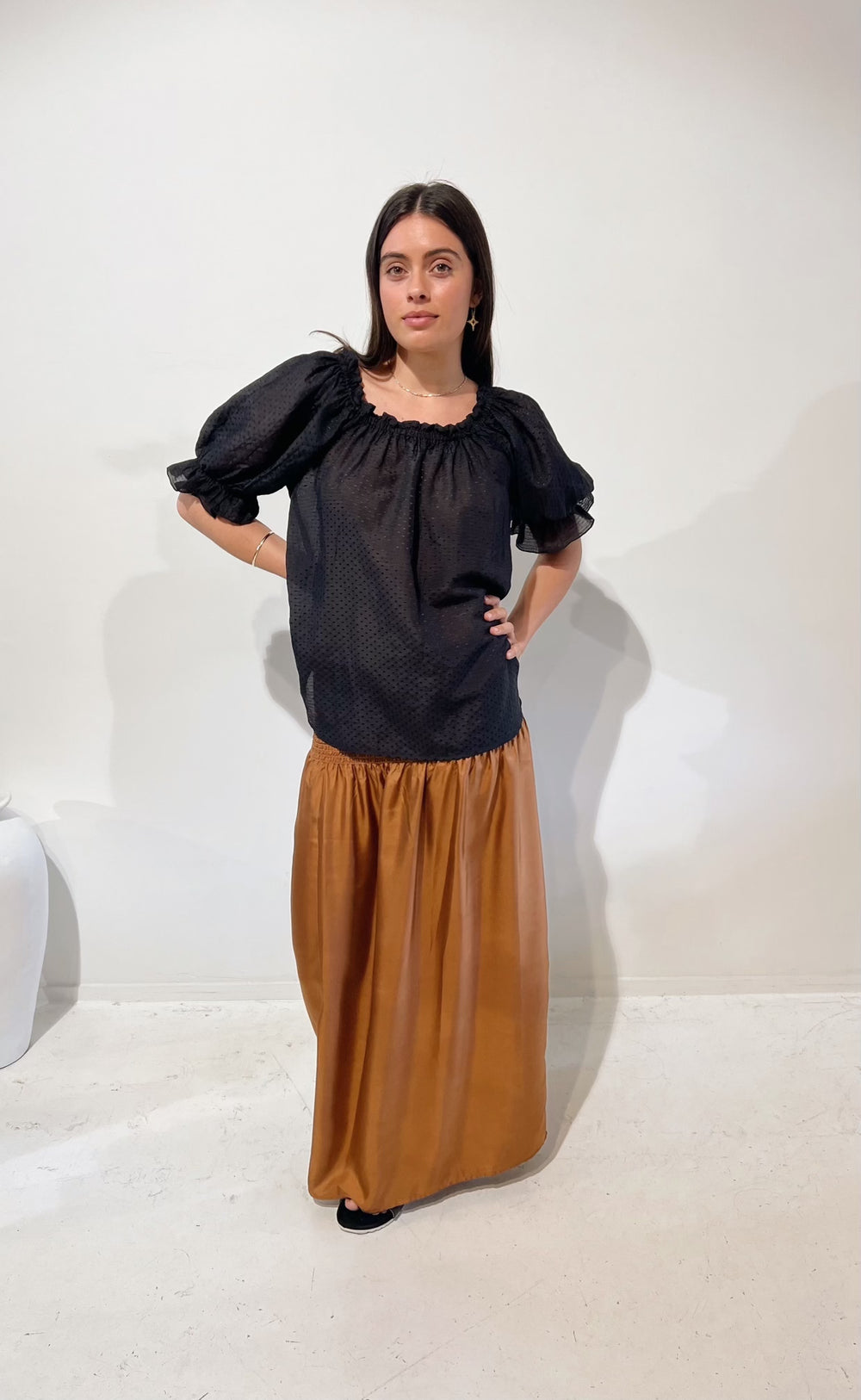 The Contessa Blouse Silk Blend Black Fleck