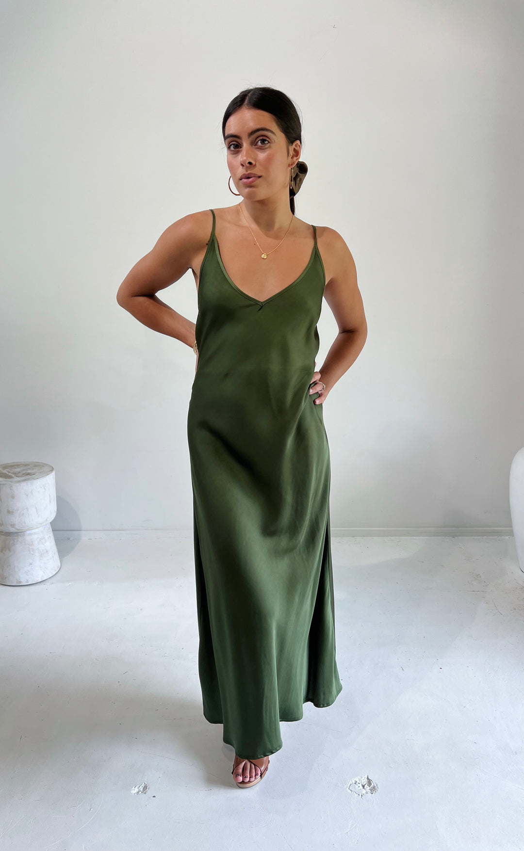 Nina Dress Olive Satin