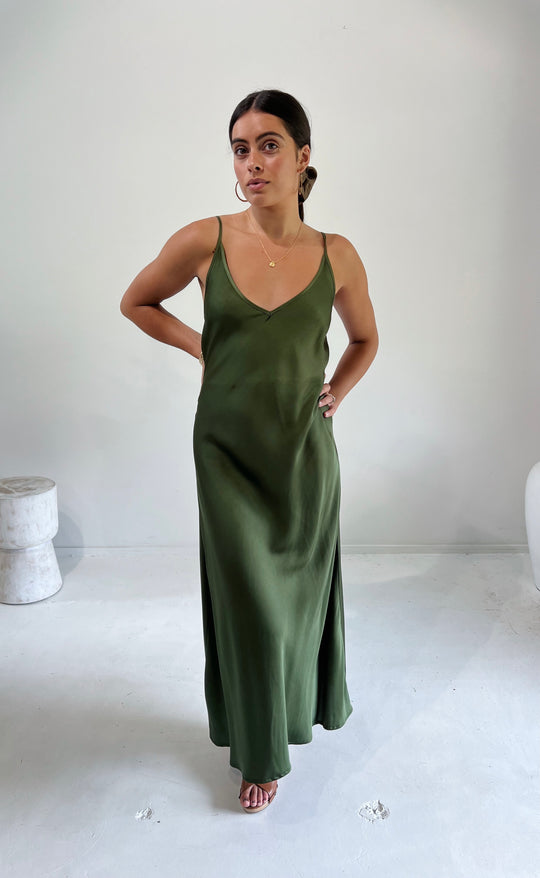 Nina Dress Olive Satin