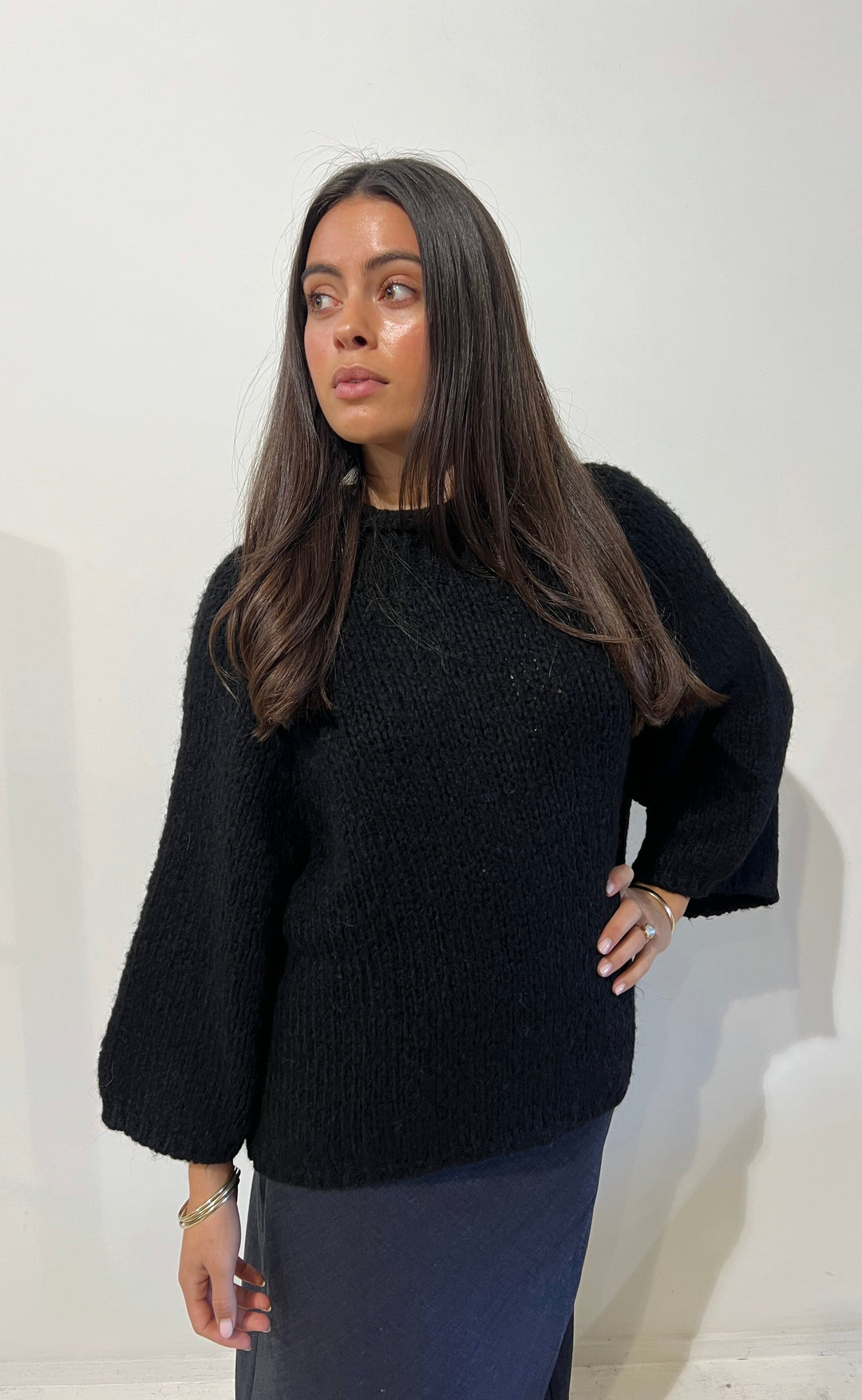 Soraya Boxy Bouclé Sweater | Black