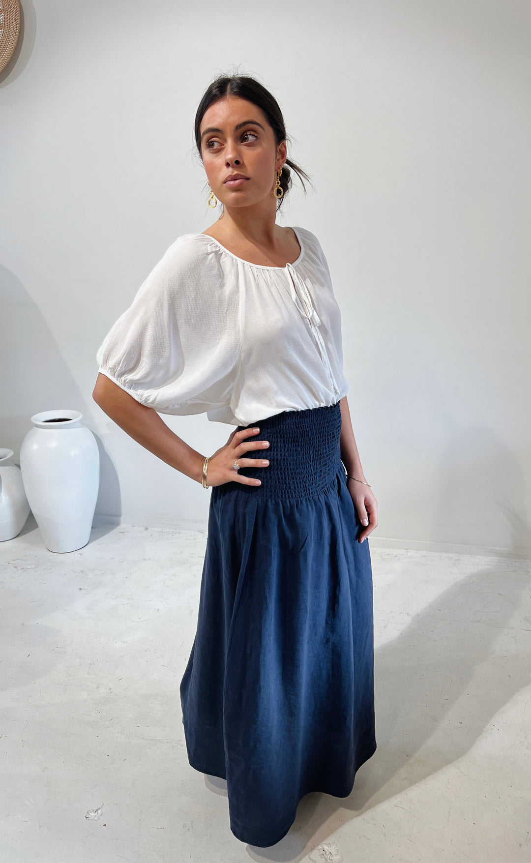 Temple Skirt Navy Linen