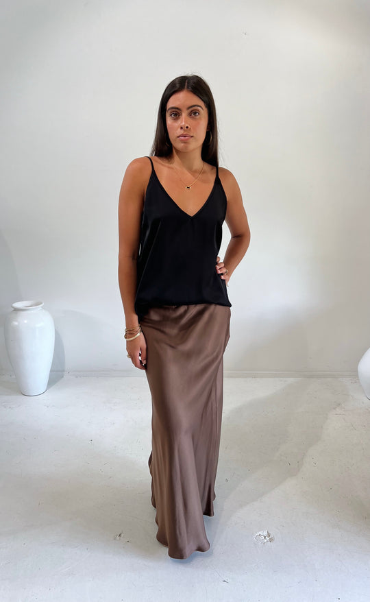 Bias Maxi Skirt Bronze Satin