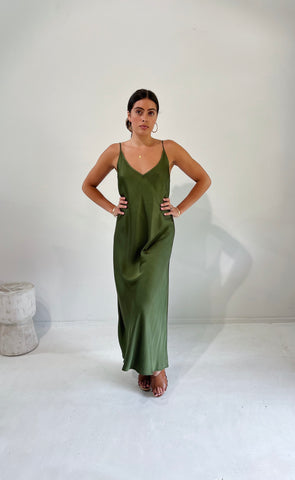 Nina Dress Olive Satin