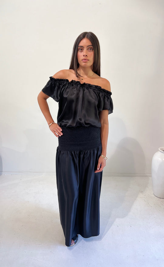 Temple Skirt Black Silk Twill