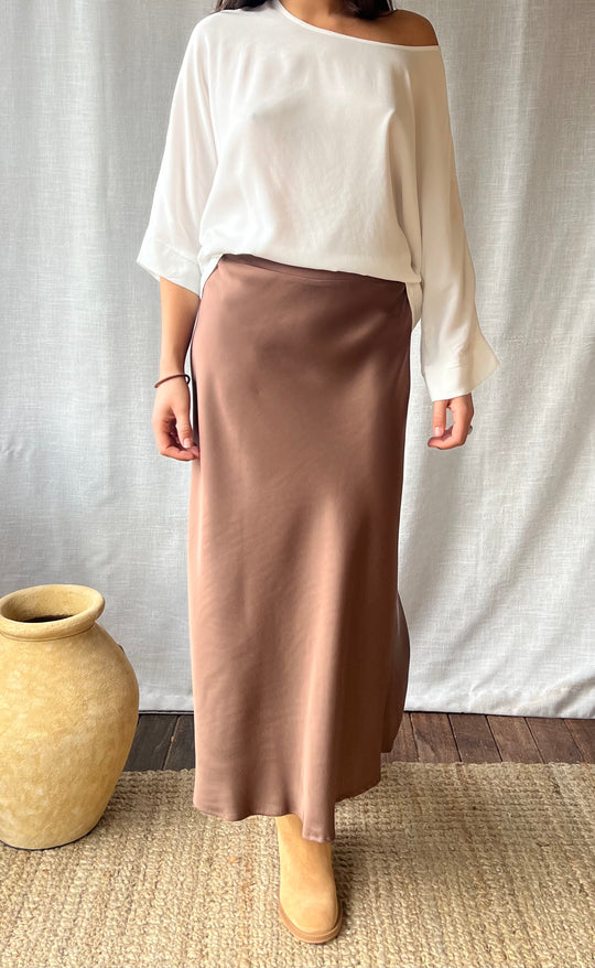 Renee Midi Skirt Bronze Satin