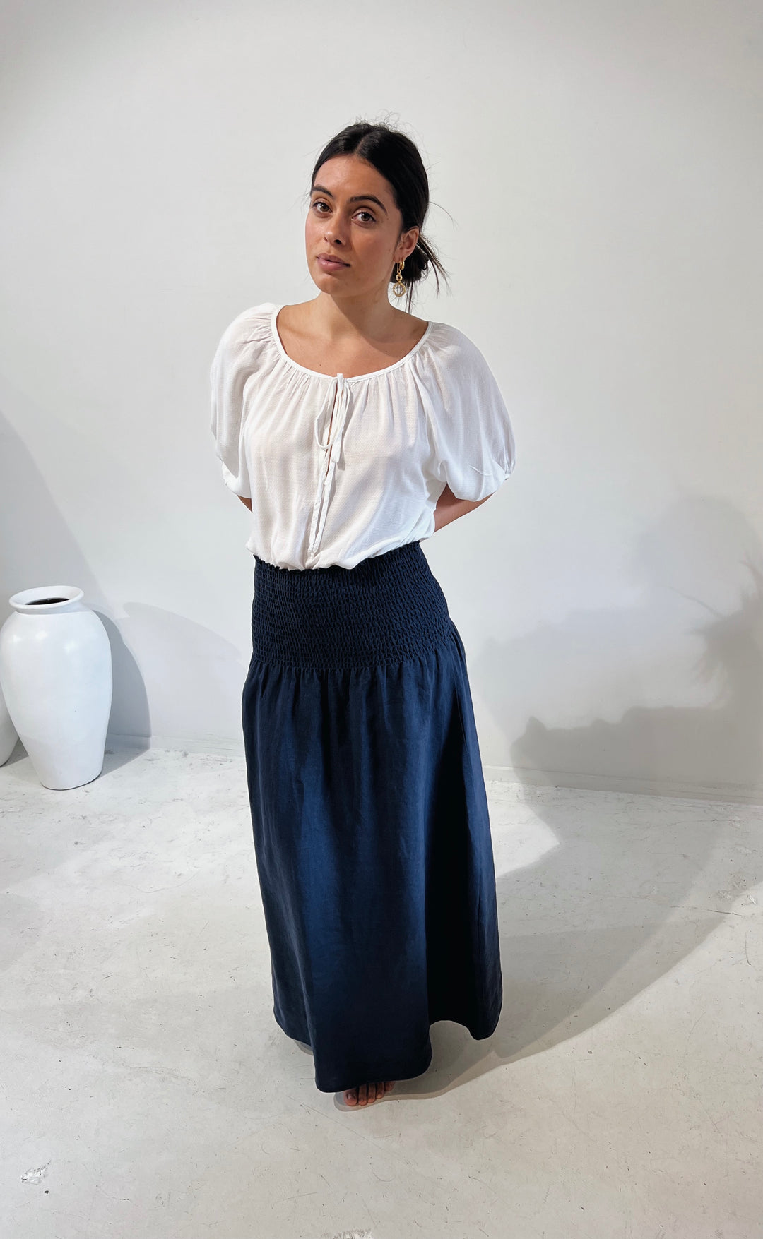 Temple Skirt Navy Linen