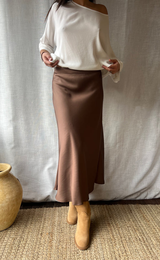 Renee Midi Skirt Bronze Satin