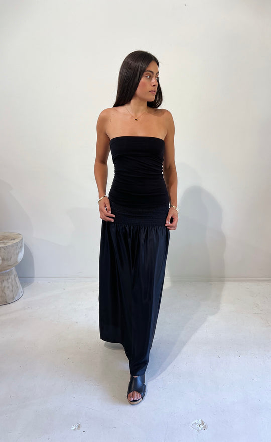 Temple Skirt Black Silk Twill