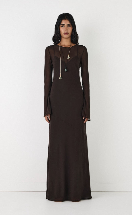 Anouk Silk Maxi Dress Chocolate