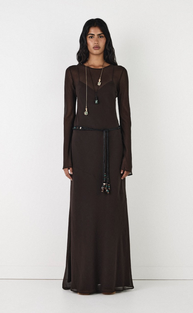 Anouk Silk Maxi Dress Chocolate