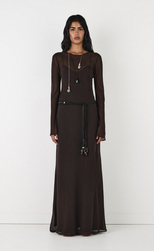 Anouk Silk Maxi Dress Chocolate