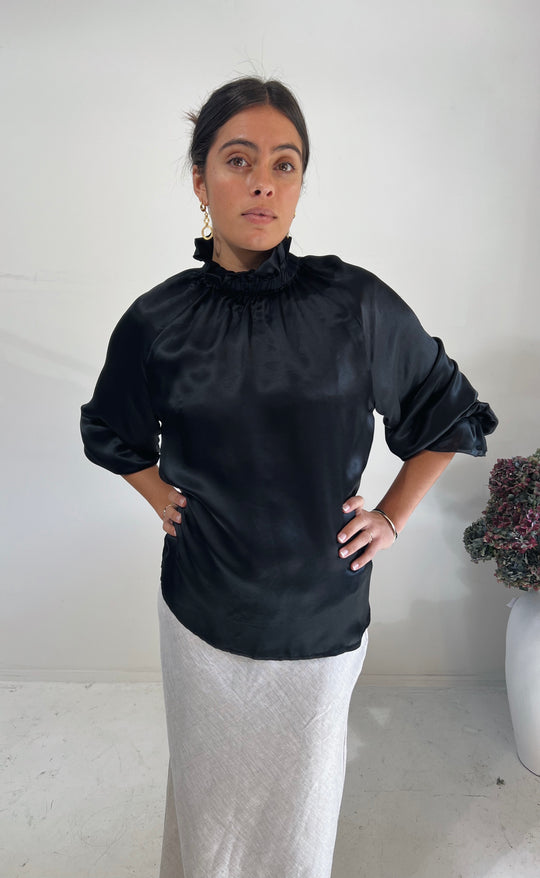 Deco Top Black Silk Satin