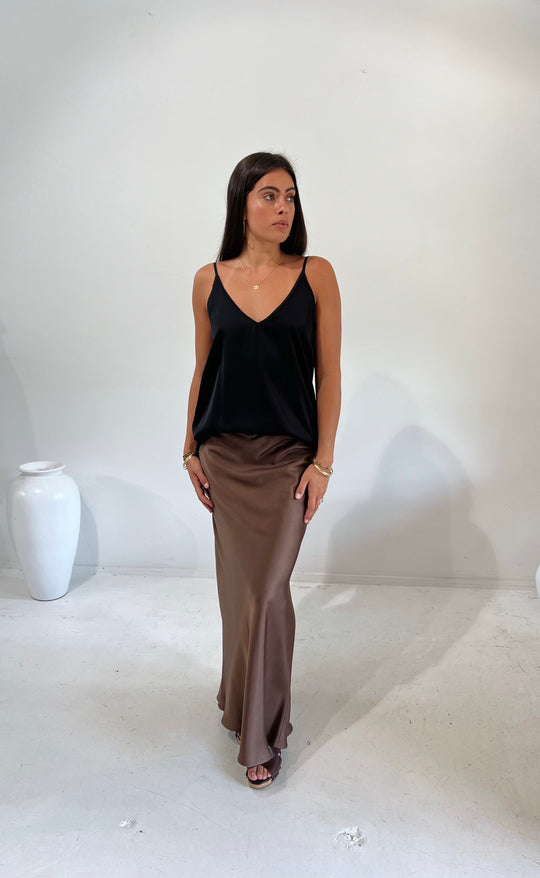 Bias Maxi Skirt Bronze Satin