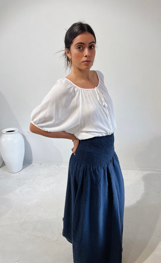 Temple Skirt Navy Linen