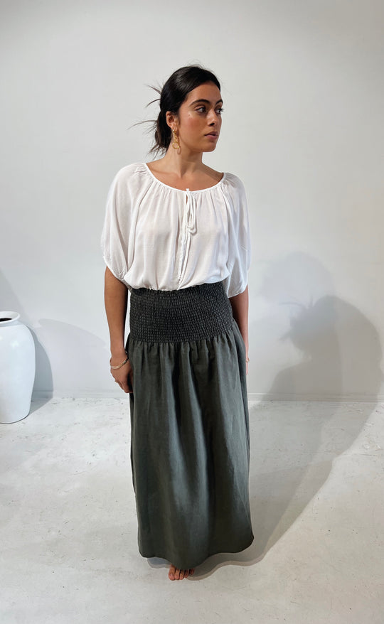 Temple Skirt Caper Linen