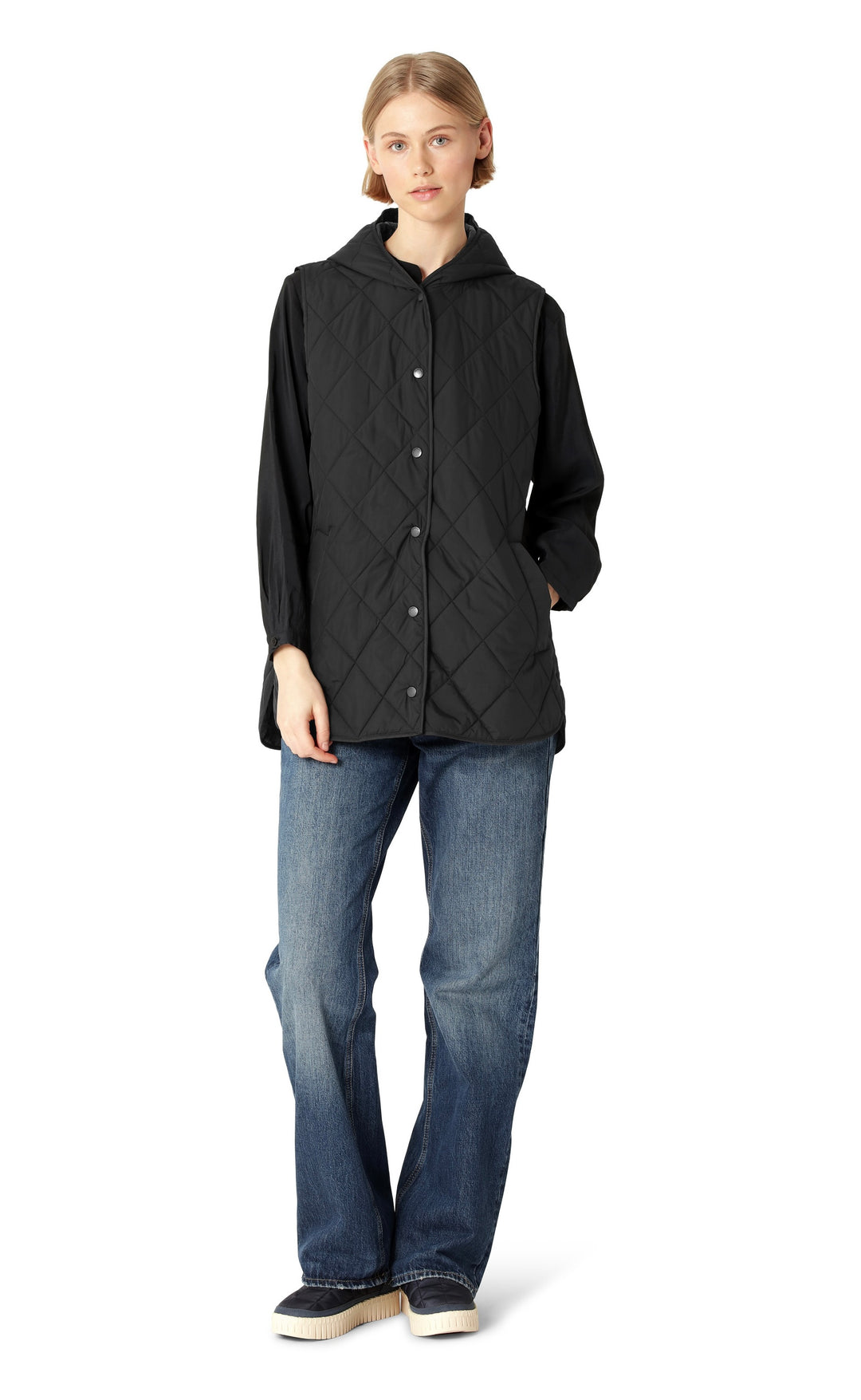 Quilted Long Vest Black