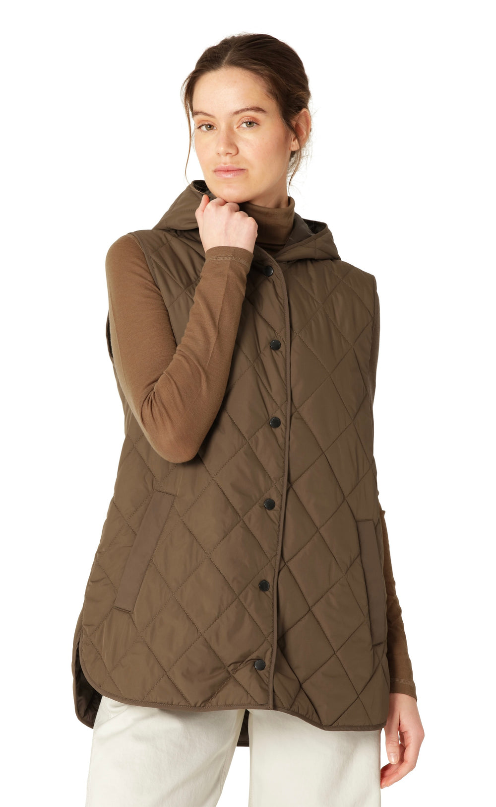 Quilted Long Vest Nut