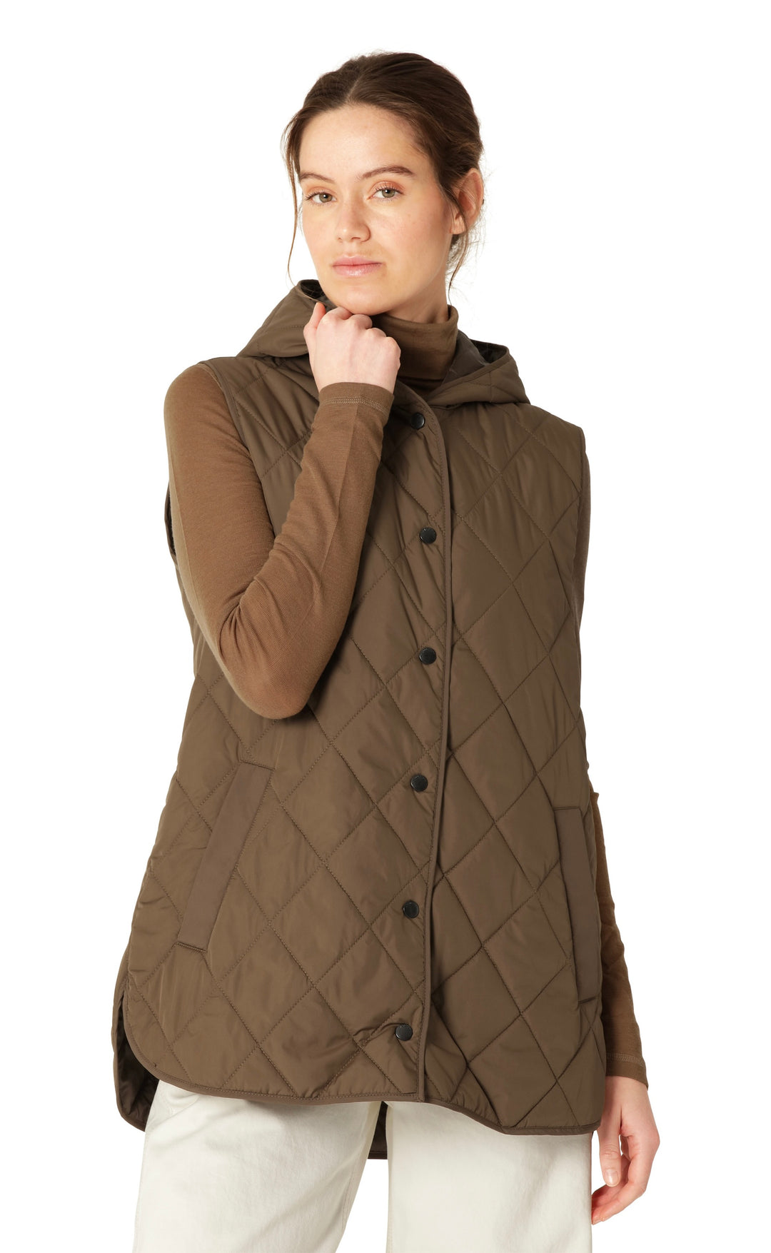 Quilted Long Vest Nut