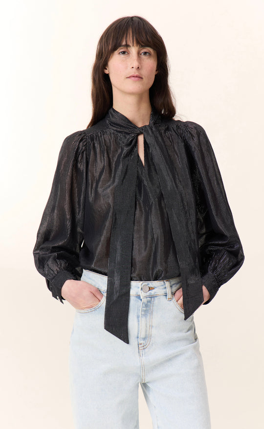 Cilian Silver Stripe Blouse Black