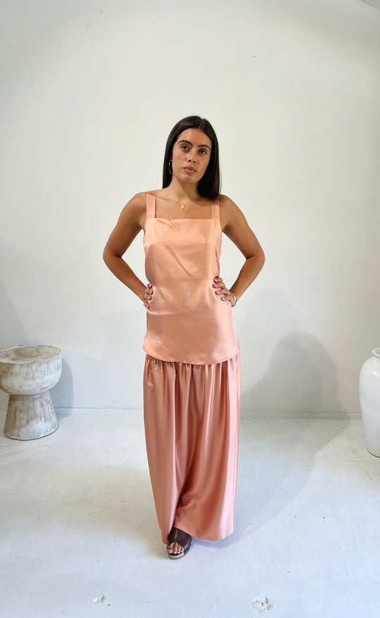 Hana Top Coral Silk Twill