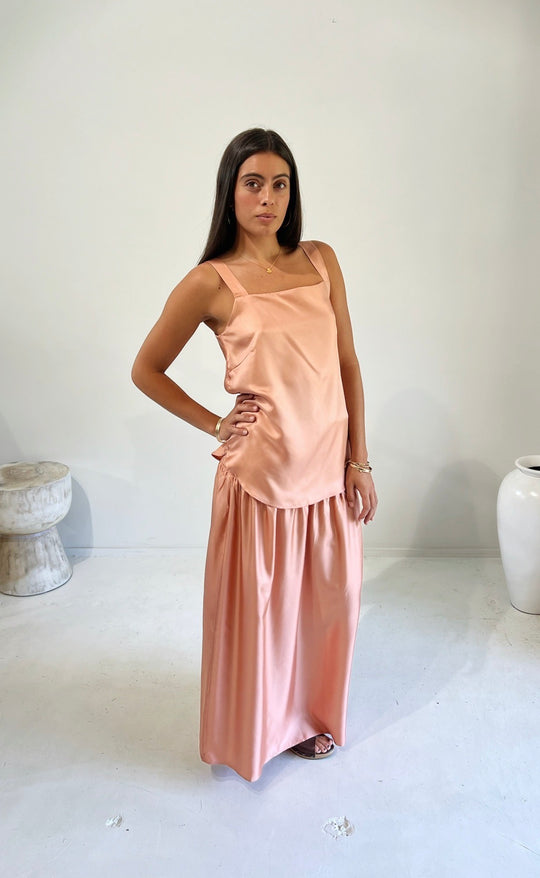 Hana Top Coral Silk Twill