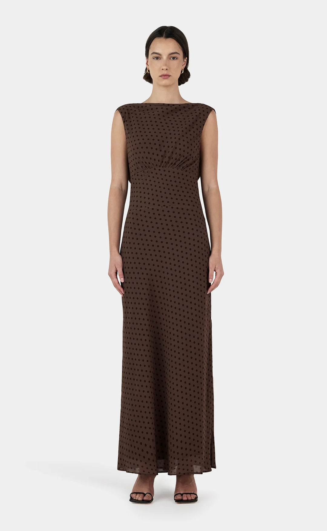 Carmela Bias Dress Chocolate Polka