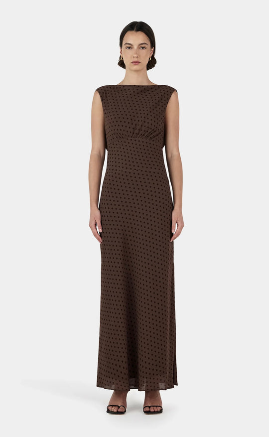 Carmela Bias Dress Chocolate Polka