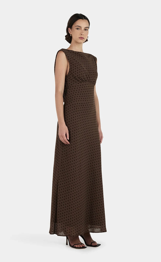 Carmela Bias Dress Chocolate Polka