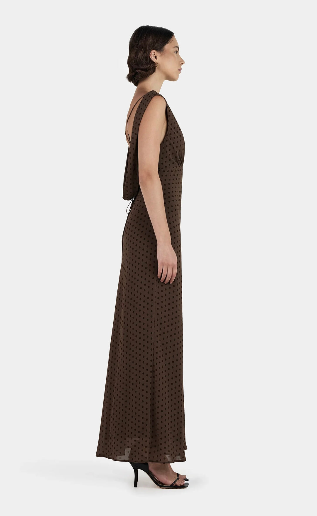 Carmela Bias Dress Chocolate Polka