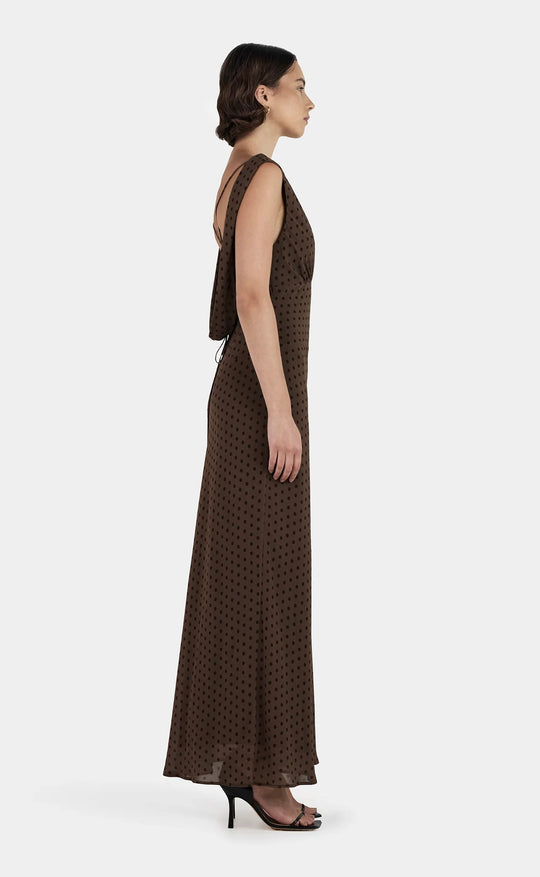 Carmela Bias Dress Chocolate Polka