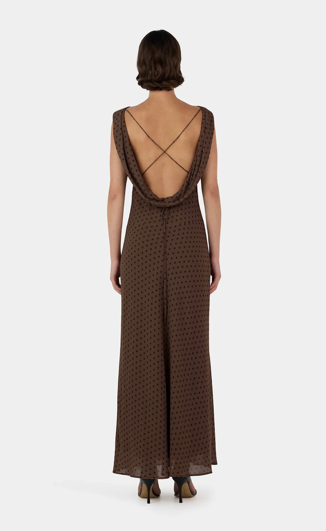 Carmela Bias Dress Chocolate Polka
