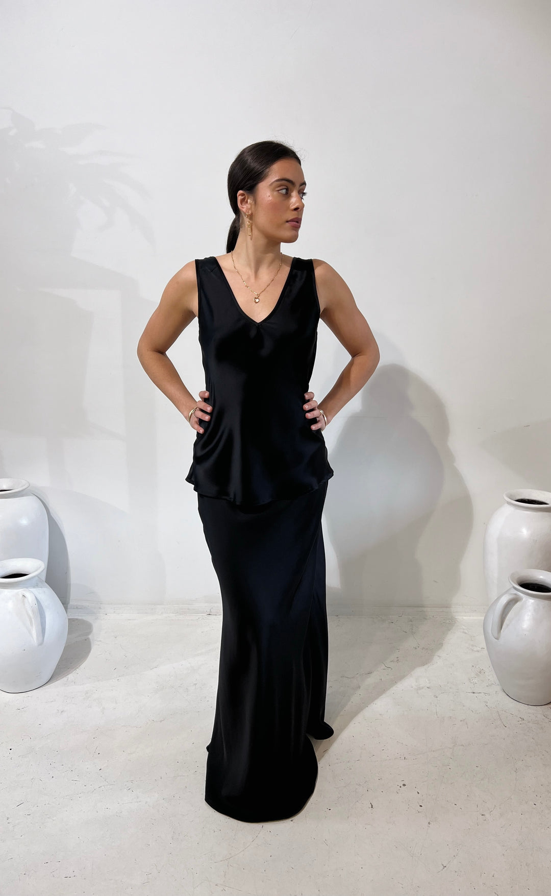 Renee Maxi Skirt Black Satin – Smith Western - Main Image