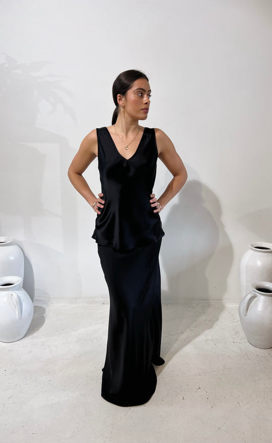 Renee Maxi Skirt Black Satin