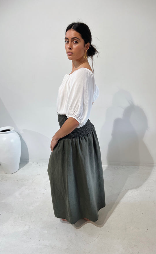 Temple Skirt Caper Linen