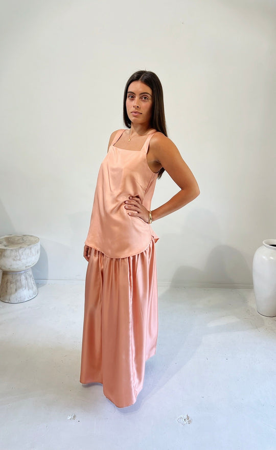 Hana Top Coral Silk Twill