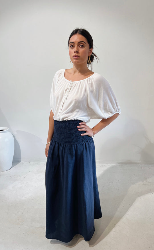 Temple Skirt Navy Linen