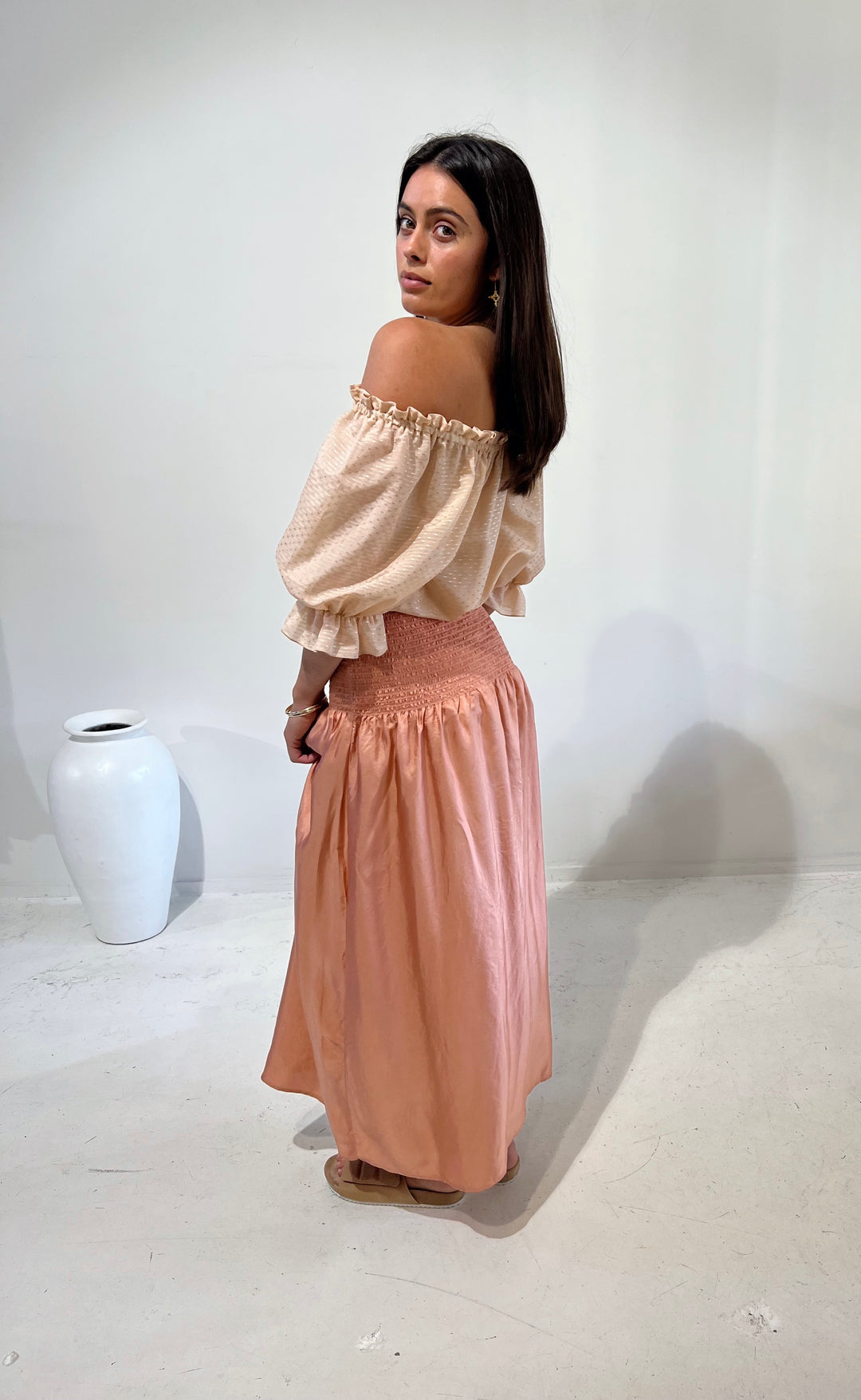 Temple Skirt Coral Silk