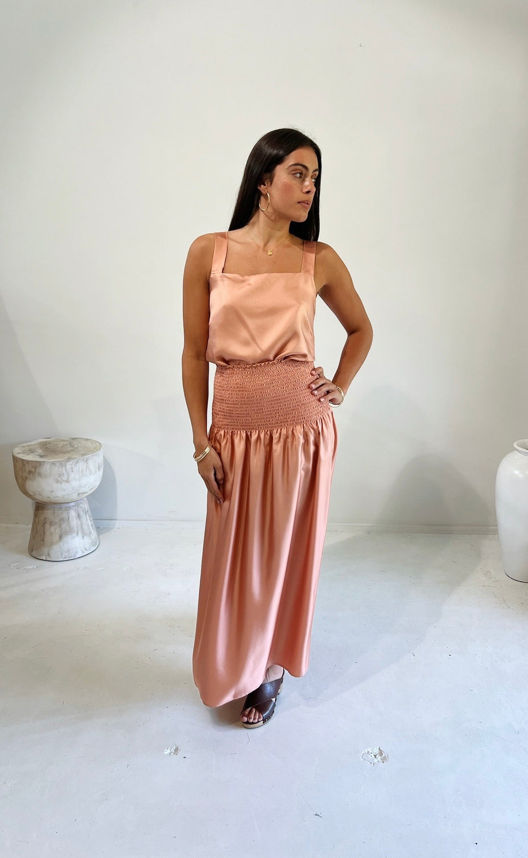 Hana Top Coral Silk Twill