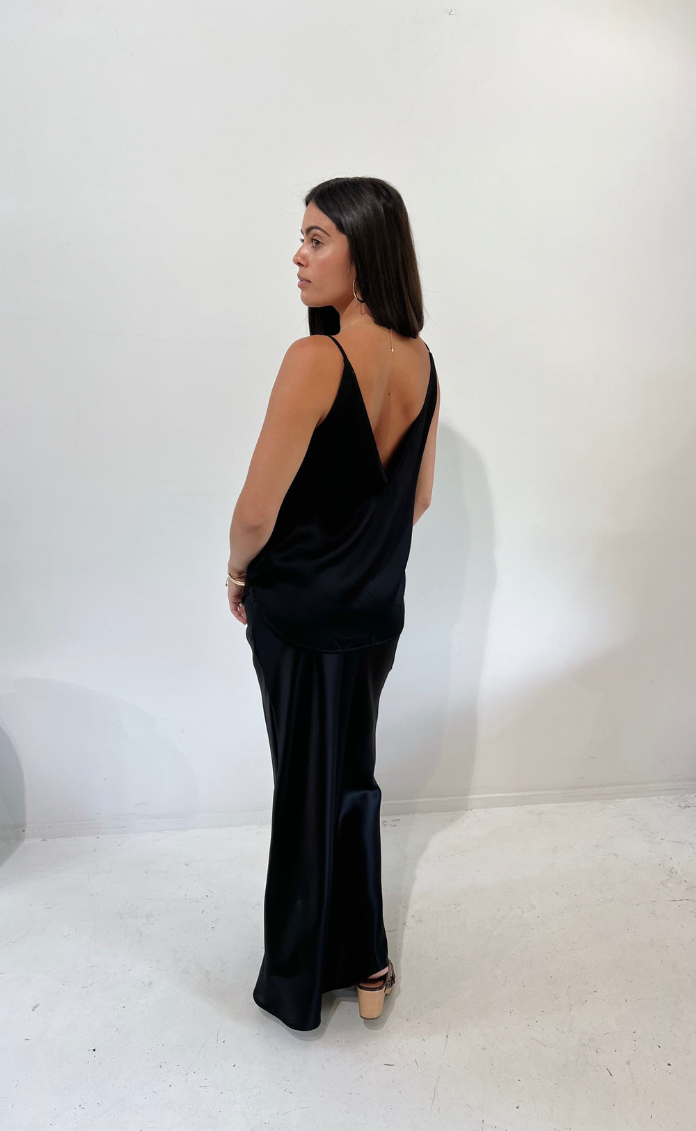 Bias Maxi Skirt Black Satin