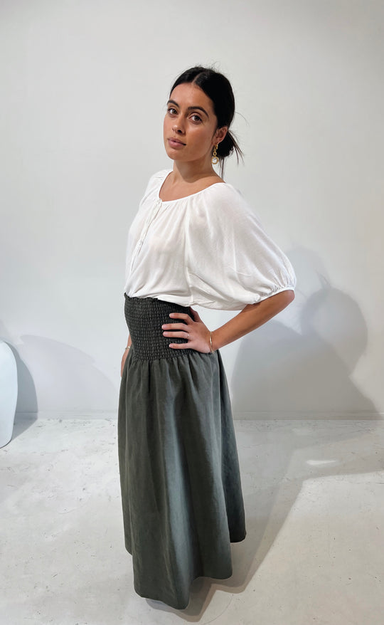 Temple Skirt Caper Linen