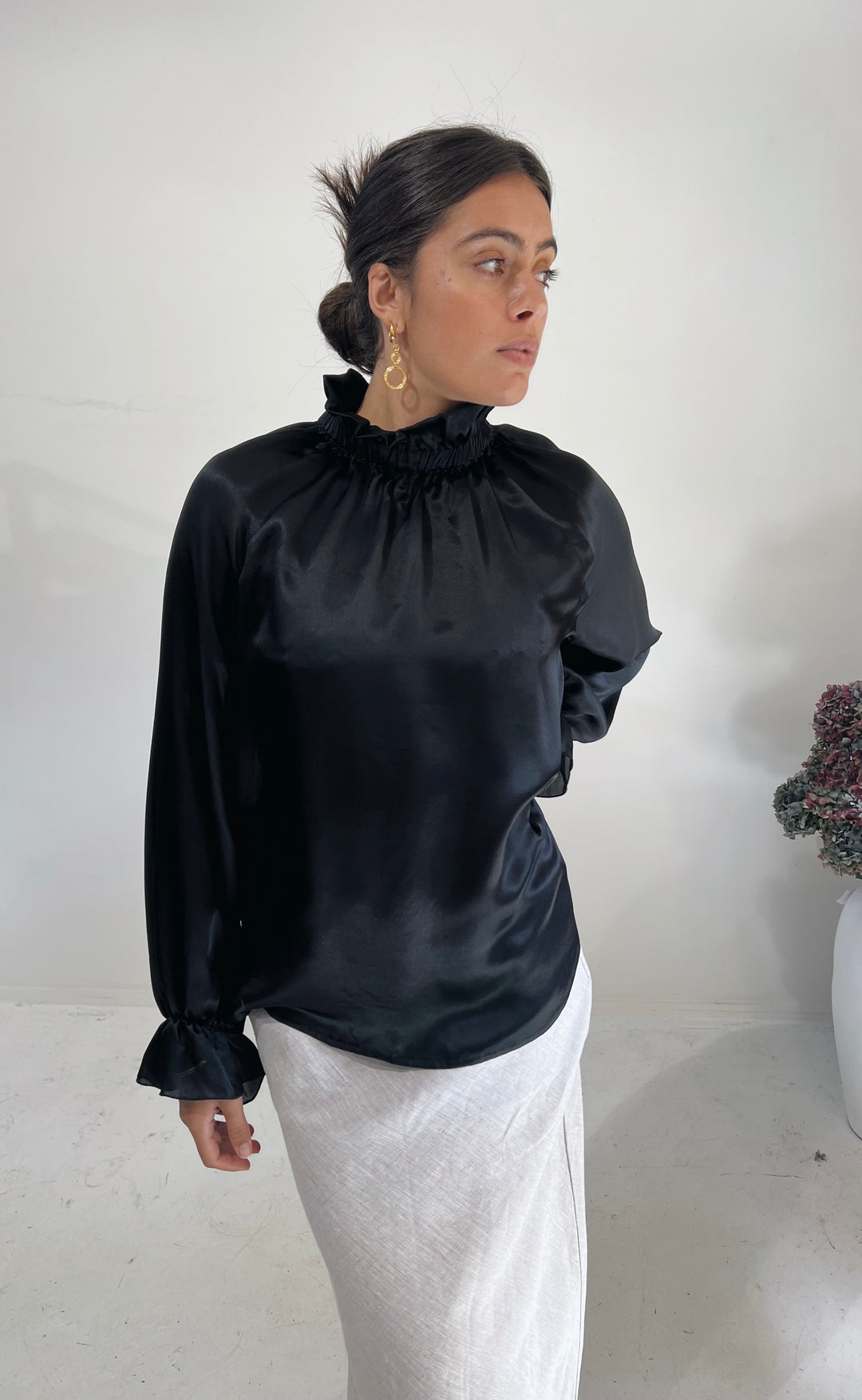 Deco Top Black Silk Satin