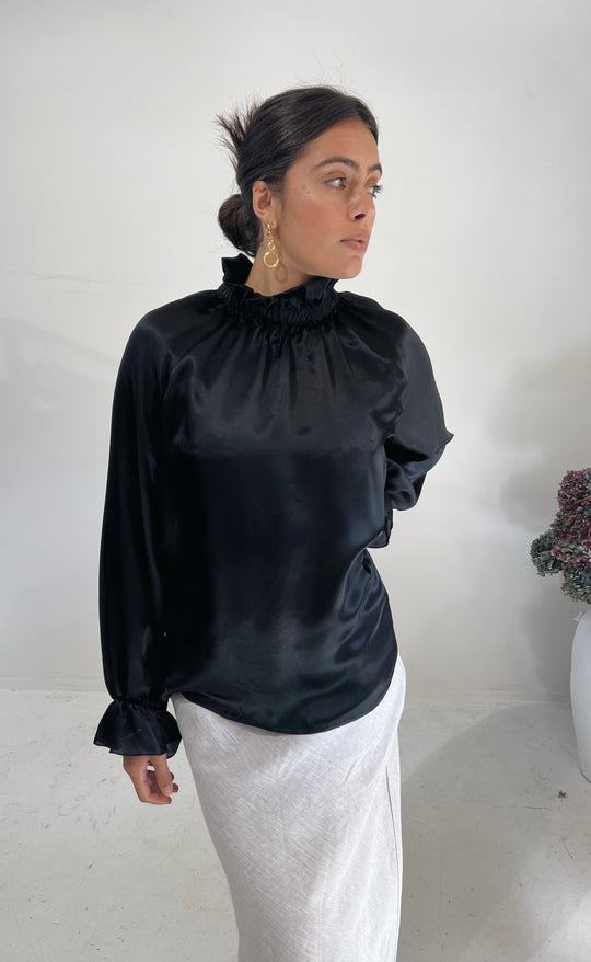 Deco Top Black Silk Satin