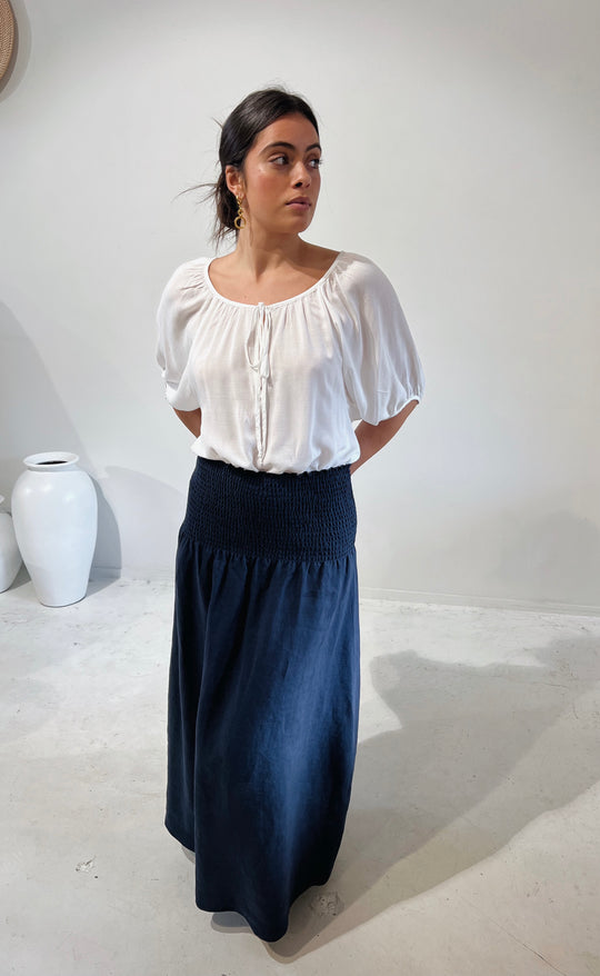 Temple Skirt Navy Linen