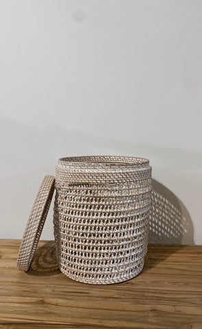 Whitewashed Basket With Lid