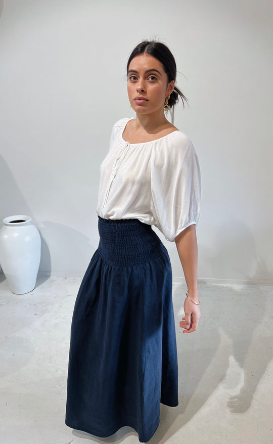 Temple Skirt Navy Linen