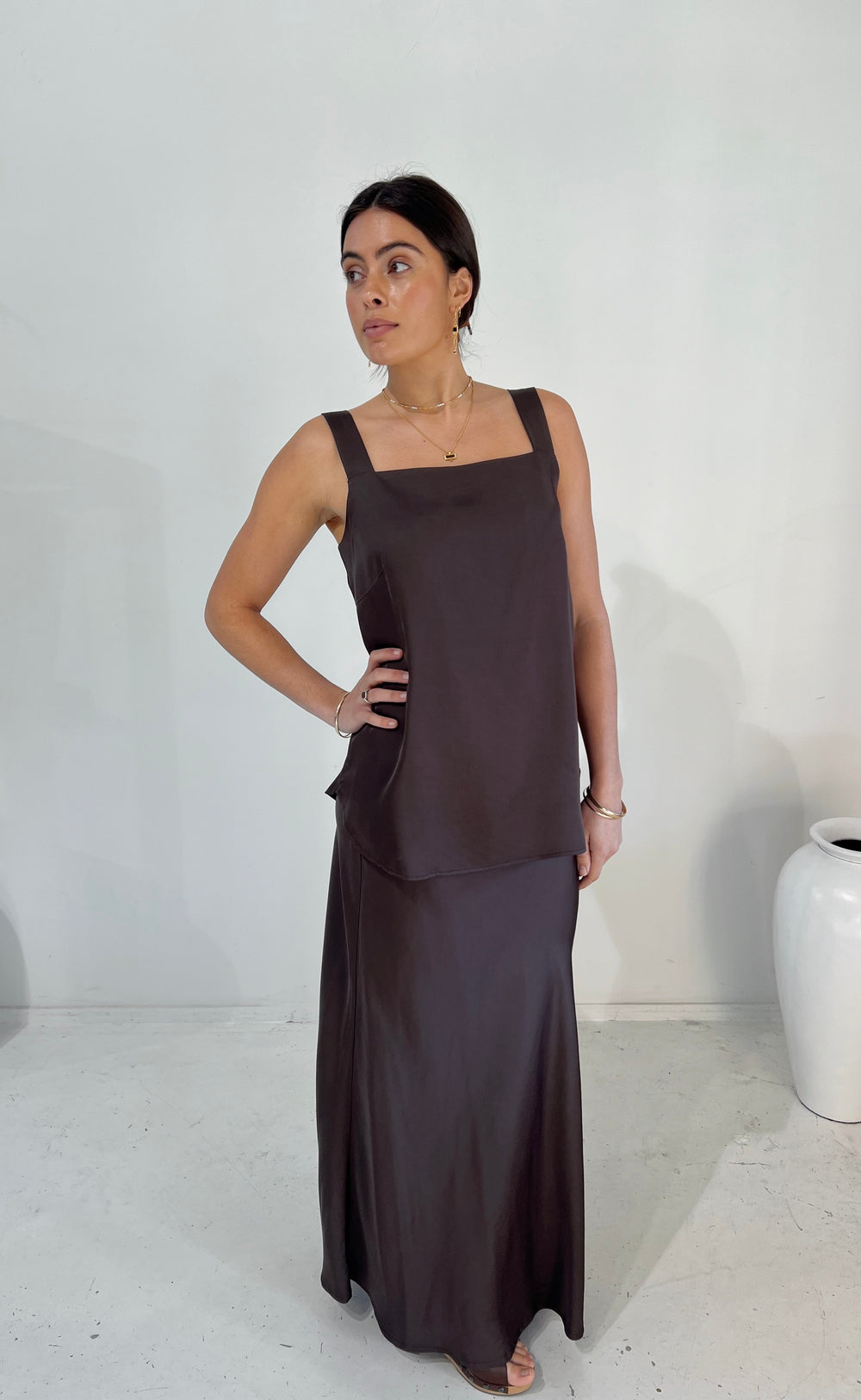 Renee Maxi Skirt Earth Satin