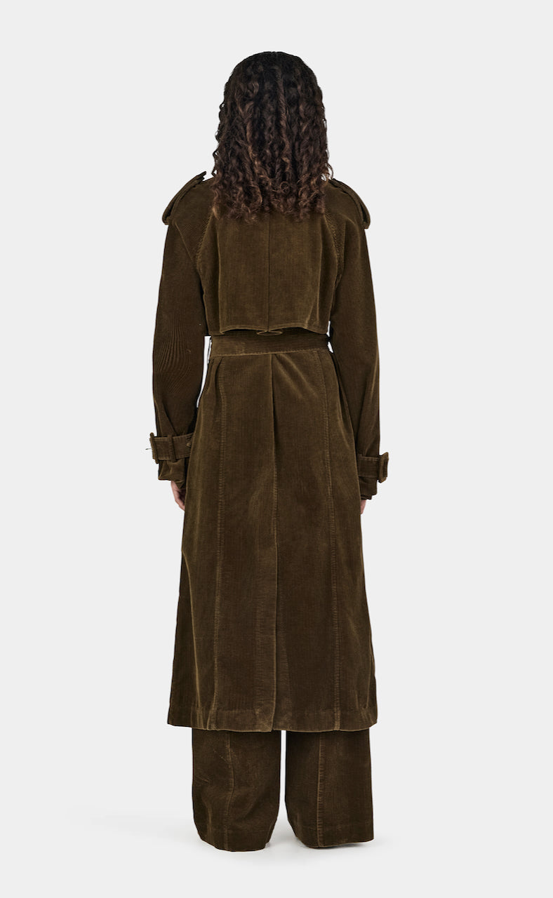 Flynn Cord Trench Coat Khaki