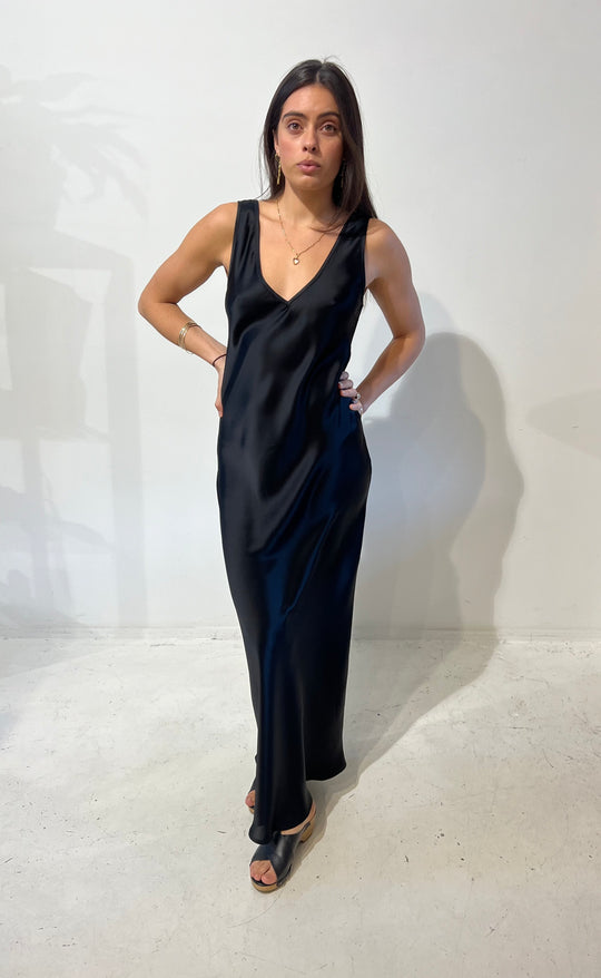 Vera Maxi Black Satin