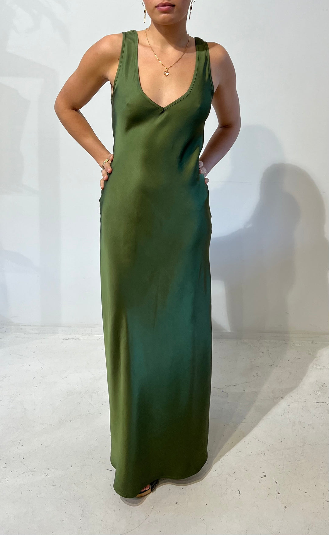 Vera Maxi Olive Satin
